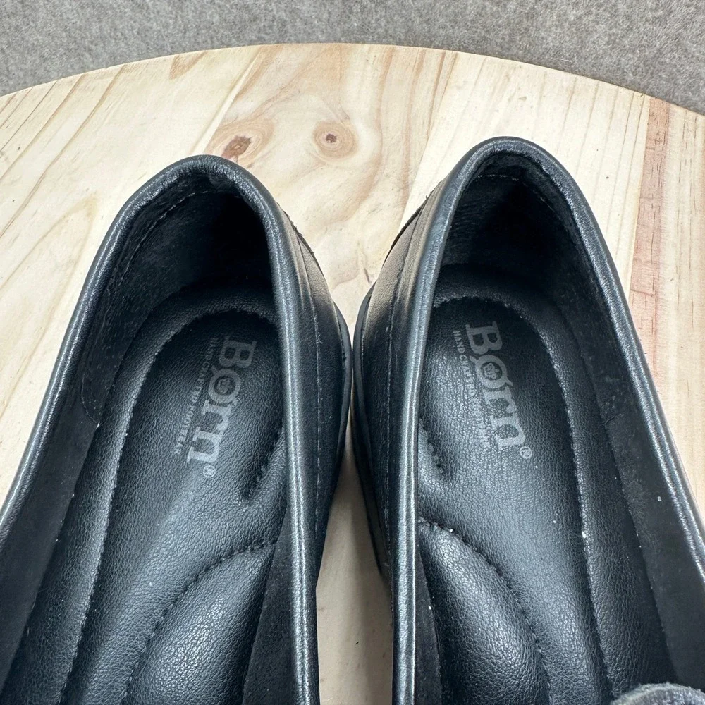 Born Carrera Penny Loafers Womens 9 Black Leather Chunky Lug Sole Shoes